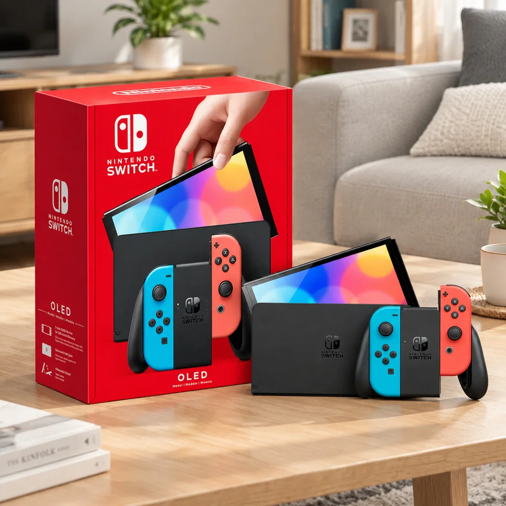 Nintendo Switch OLED Model 64GB Game Console with Blue Red Joy-Con Wireless Controllers Portable Gaming System US Version