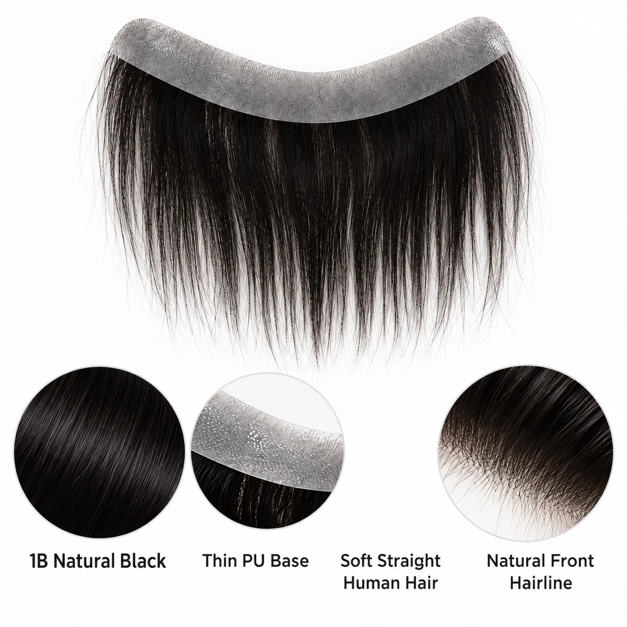 6 Inch Seamless Hairline Topper – Natural Looking Forehead Fringe & Hairline Enhancer, Invisible Edge Adhesive Hair Extension