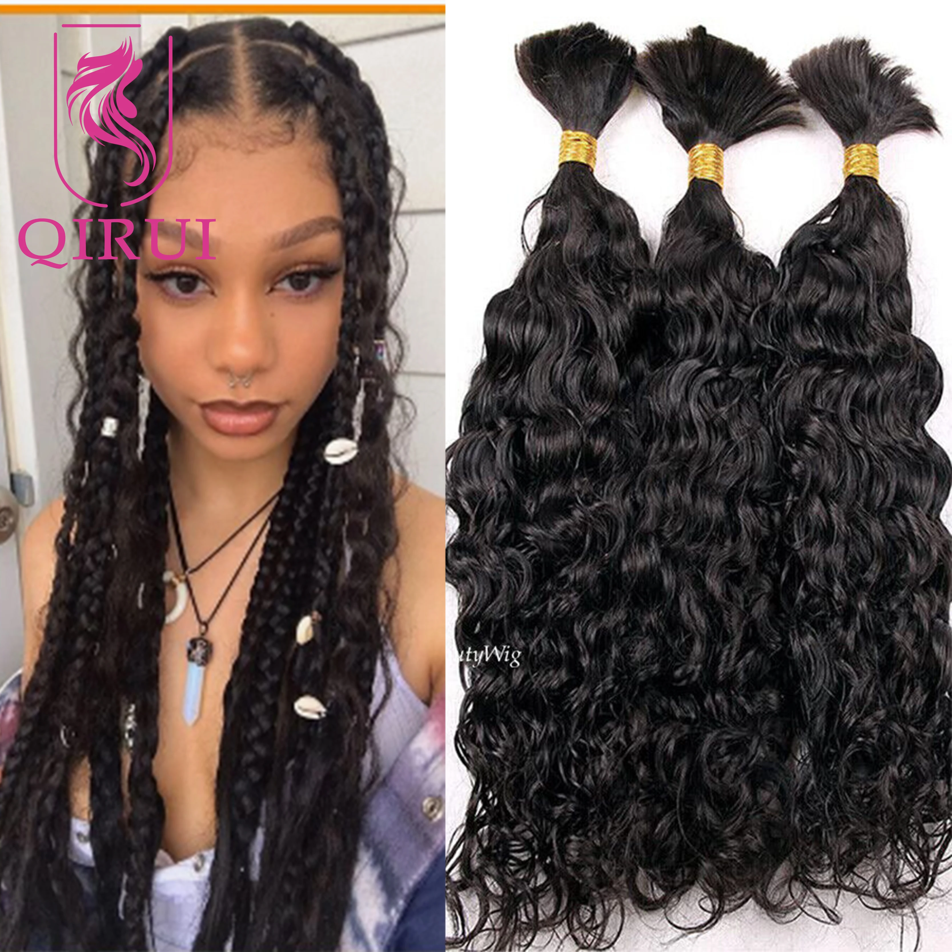 

Loose Curly Braiding Human Hair Double Drawn Bulk Human Hair For Braiding No Weft Brazilian Bundles For Boho Knotless Braids