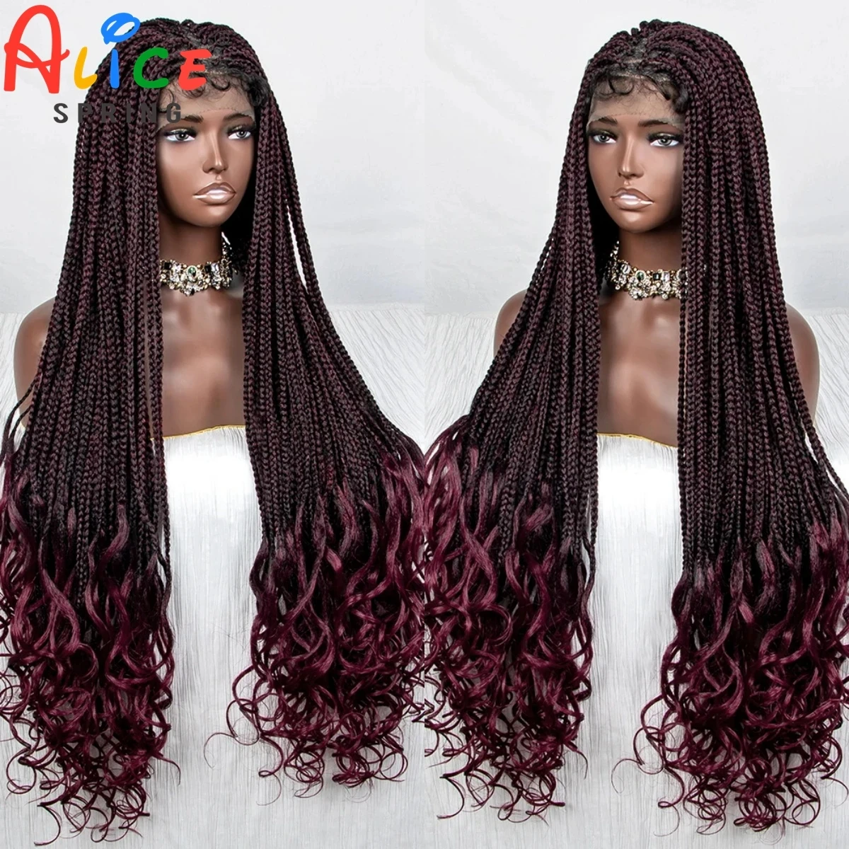 99J Synthetic Lace Front Braided Wigs Wigs with Wavy Ends with Baby Hair for Black Women Colorful Lace Frontal Braiding Hair Wig