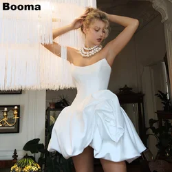 Booma A-Line Bride Party Dresses for Women Scoop Neck Sleeveless Satin Wedding Party Gowns Ruched Prom Cocktail Dresses