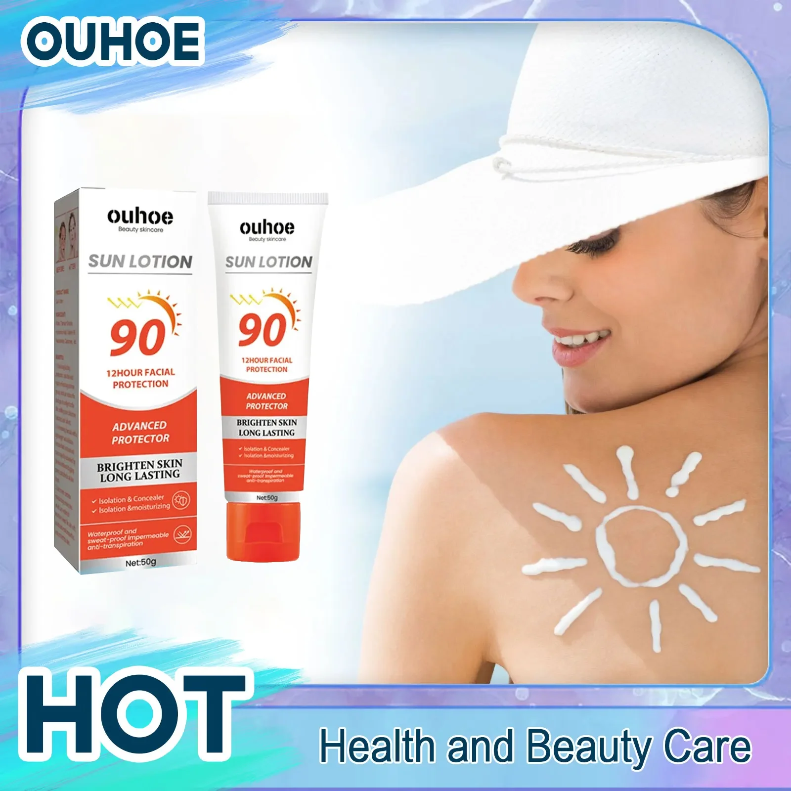 Crème solaire imperméable pour le corps Spf90, crème solaire blanchissante, crème solaire, crème solaire, crème solaire de degré, crème solaire