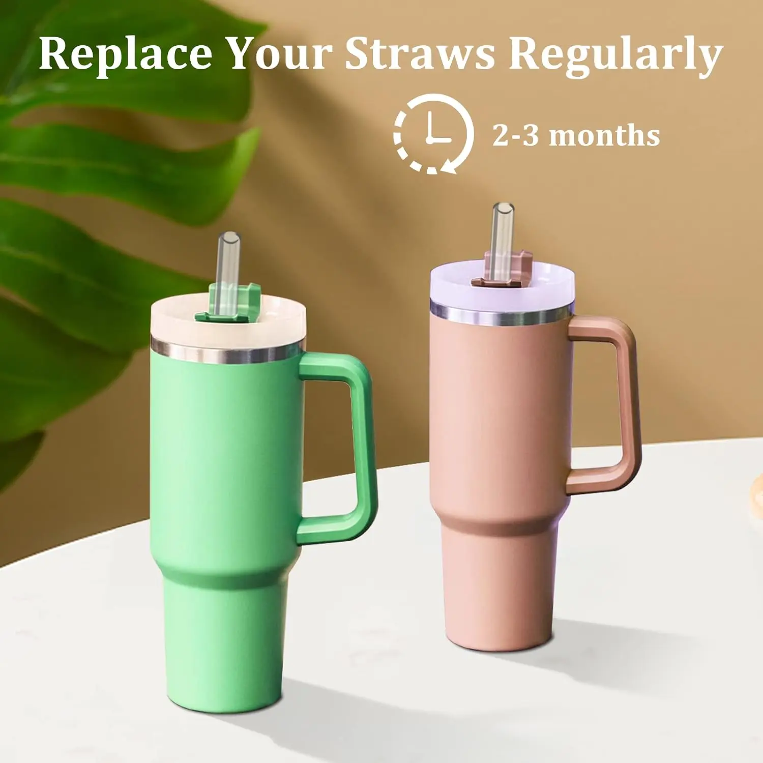 6 PCS Reusable Straw Replacement for Stanley 40 oz. 30 oz. Non-Tipping Cups Plastic Straws