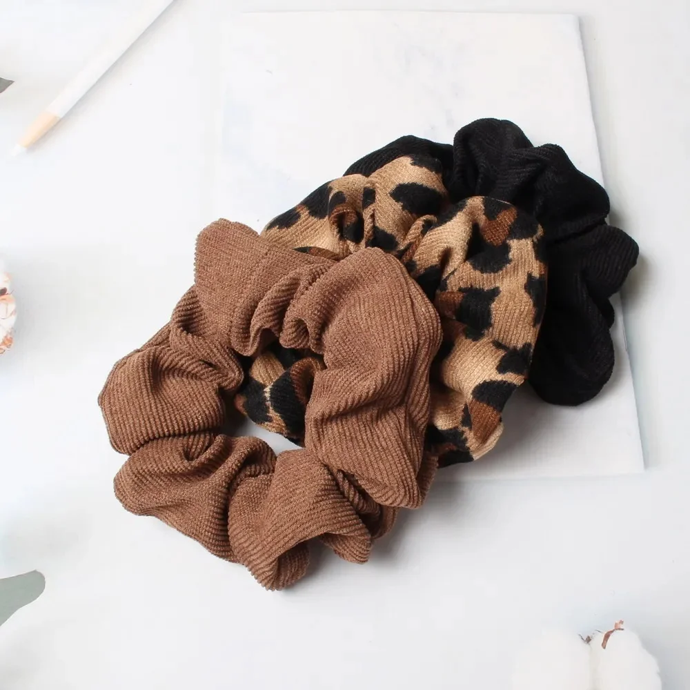 Wzór w cętki Scrunchie Cord jesienno-zimowy sztruksowy zestaw solidnych gumek elastyczne gumki do włosów nadruk zwierzęcy kucyk opaska do włosów lina — zdjęcie 2