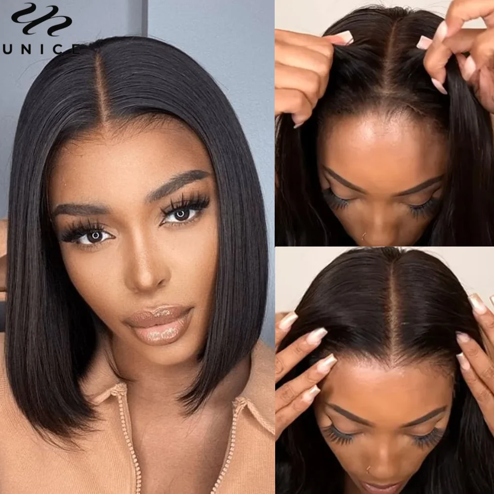 UNice Bye-Bye Knot Wig 7x5 Pre Cut Lace Closure Wig Human Hair Bob Wig Wear Go Glueless Wig Short Bob Lace Wigs for Women