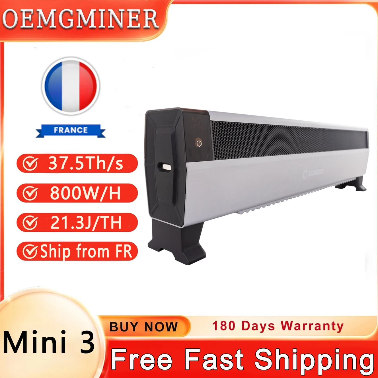 Stock ue Canaan Avalon Mini 3 37.5Th/s 800W BTC mineur plinthe domestique chauffage Avalon Mini 3 Bitcoin mineur Asic Machine minière