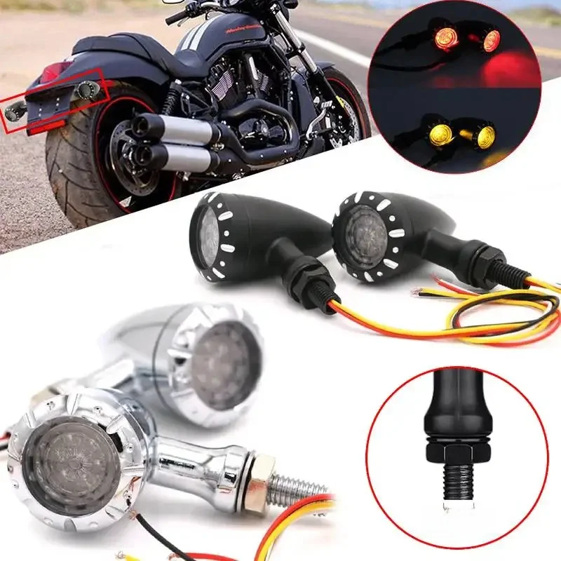 Clignotant de moto noir chromé 12V 10mm, lampe de freinage clignotante LED pour Harley Chopper Cruiser personnalisé pour Honda