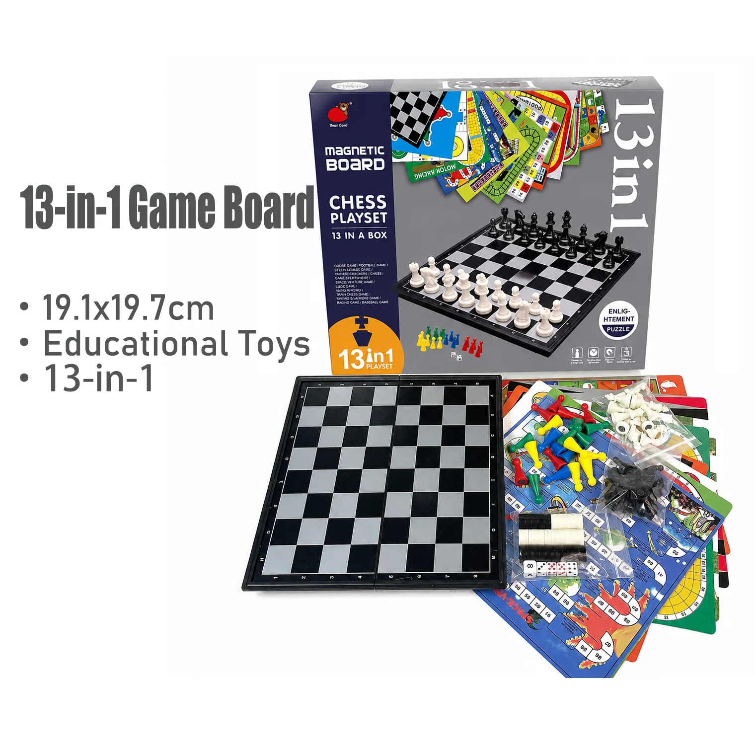 19.1x19.7cm 13 in 1 Folding Magnetic Board Game Set Portable Travel Educational Puzzle Toy Gift for Kids Adults