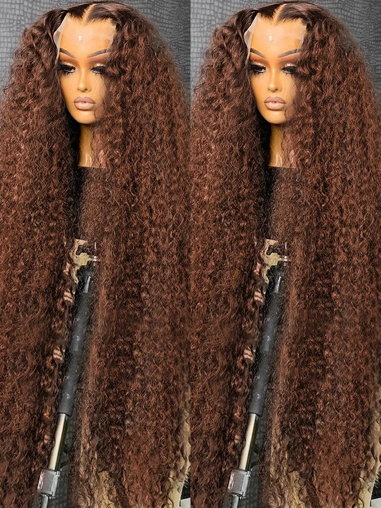 Diepe krullende pruiken Echt haar Chocoladebruin 13x4 13x6 Hd Kant Frontale Pruik Gekleurde Watergolf Kanten Voorkant Pruik voor Vrouwen 30 36 inch - afbeelding 2