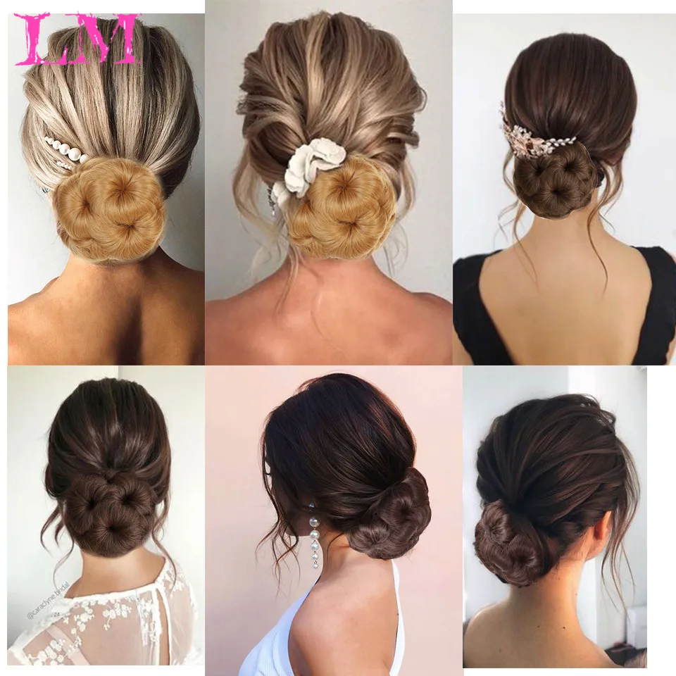 FORLISEE Synthetic High Temperature Fiber Chignon Nine Flowers Hair Women Curly Chignon Hair Bun Donut Clip In Hairpiece