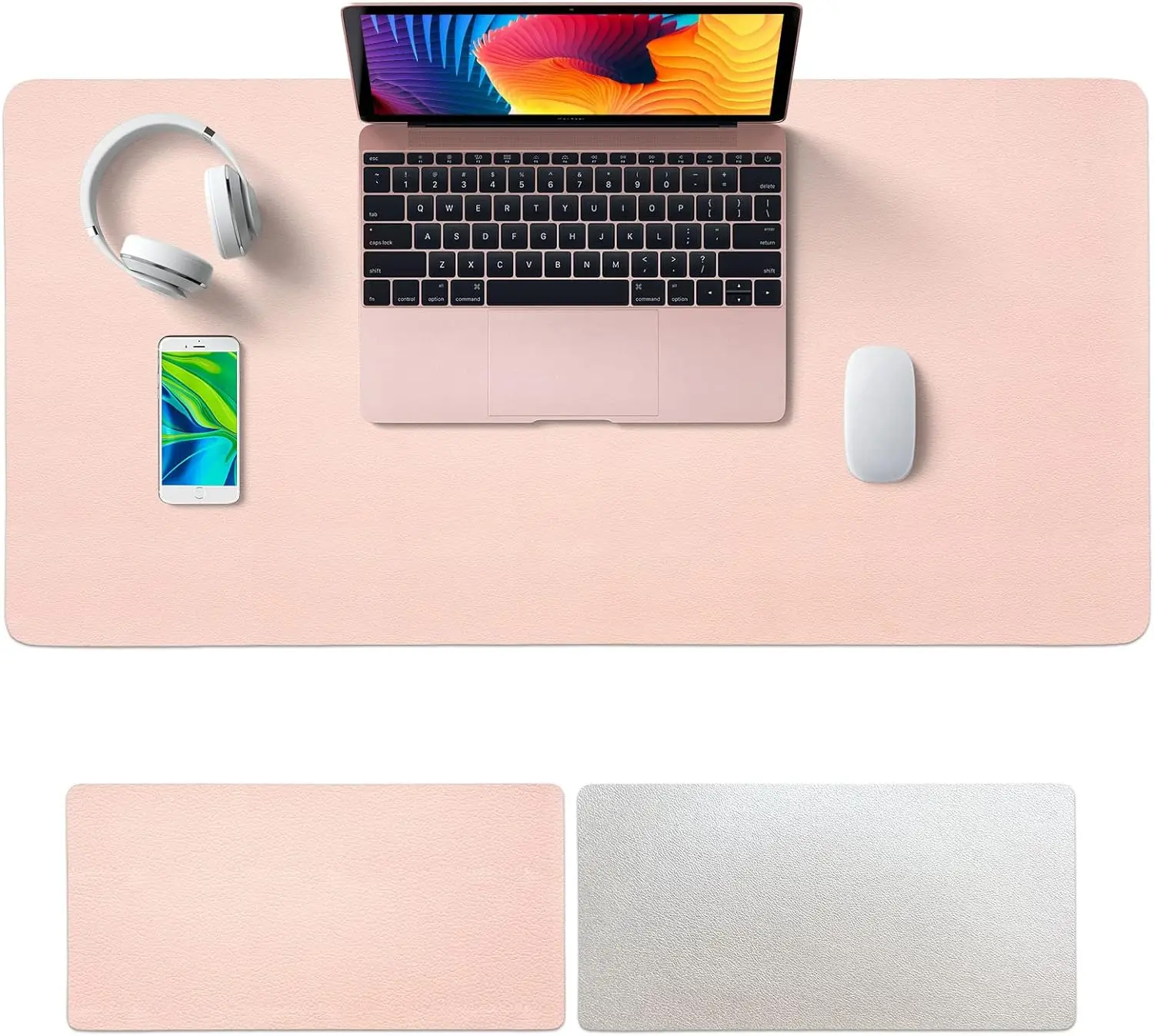 Non-Slip Waterproof Dual Multifunctional Desk Pad 80x40cm,Dual-Side Use Desk Mat Protector (Pink/White)