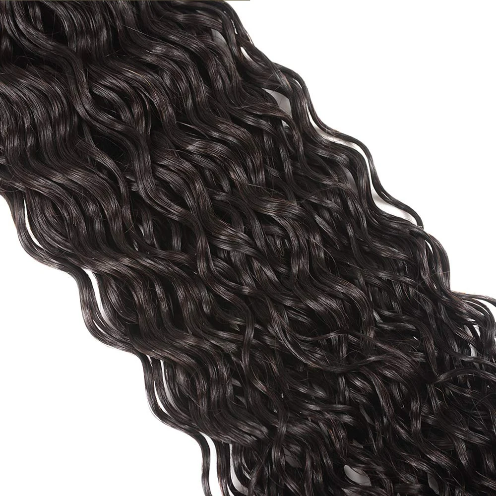 Encaracolado Pacotes de cabelo humano com fechamento frontal, onda de água, extensões Remy Hair Weave, 100% cabelo humano