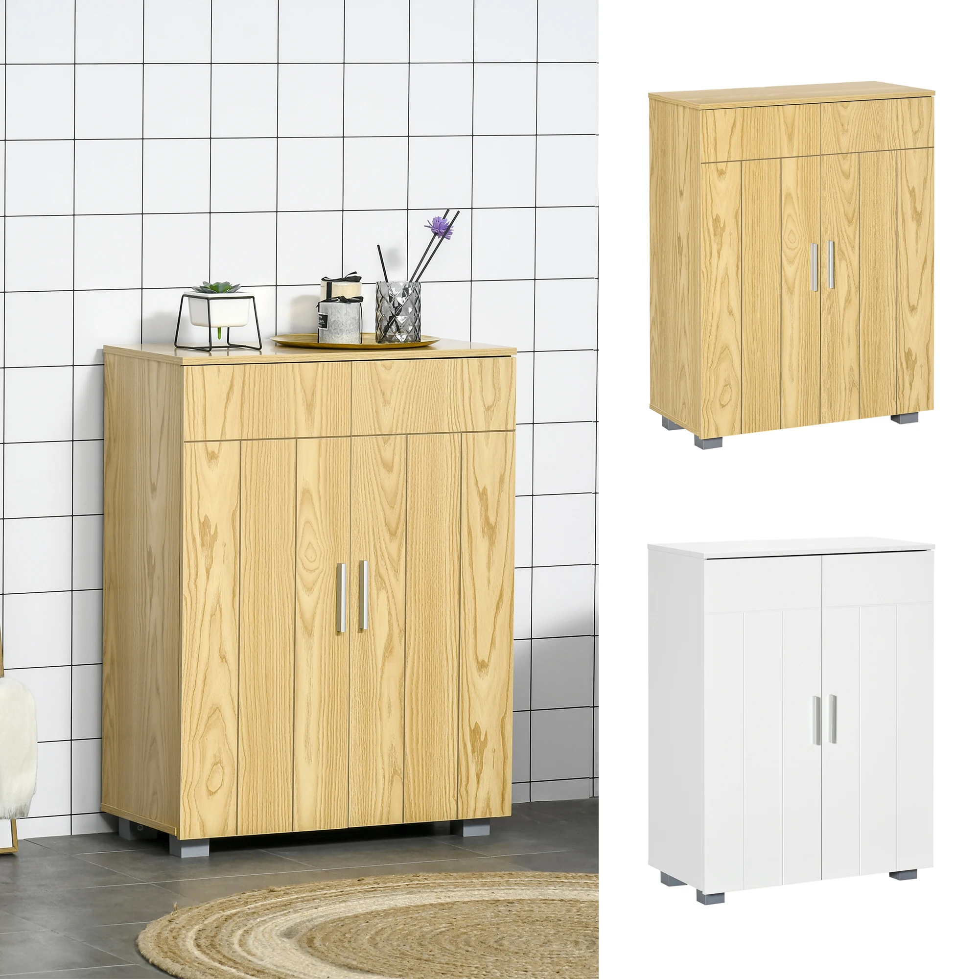 kleankin Armario de Baño con 2 Puertas 2 Estantes Ajustables 60x30x80cm Blanco