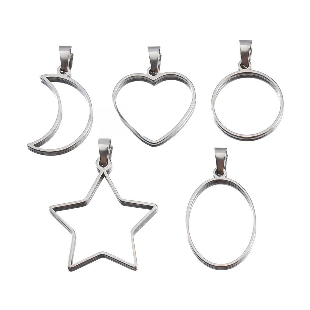 5 sztuk Hollow gwiazda ze stali nierdzewnej ramki w kształcie księżyca pusta ramka DIY kolczyki geometryczne serce wisiorek baza naszyjnik z amuletem tworzenia biżuterii — zdjęcie 2