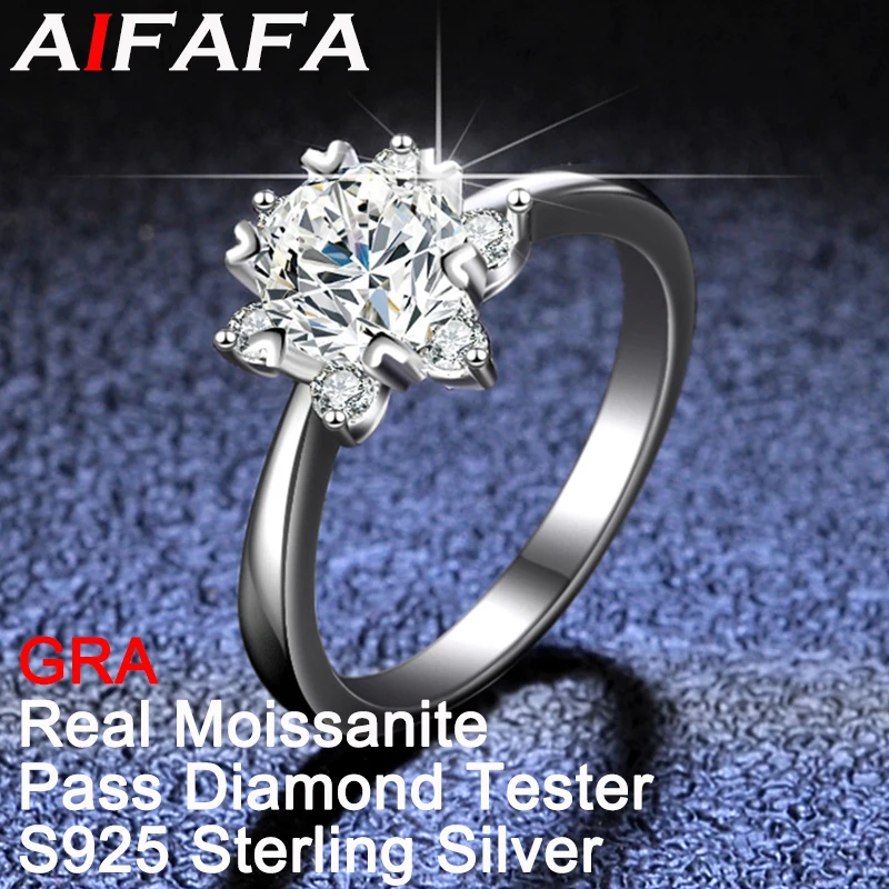 

AIFAFA 1 Carat Real D Color Moissanite Rings Snowflake Platinum Plated S925 Sterling Silver Sparkling Synthetic Diamond Jewelry