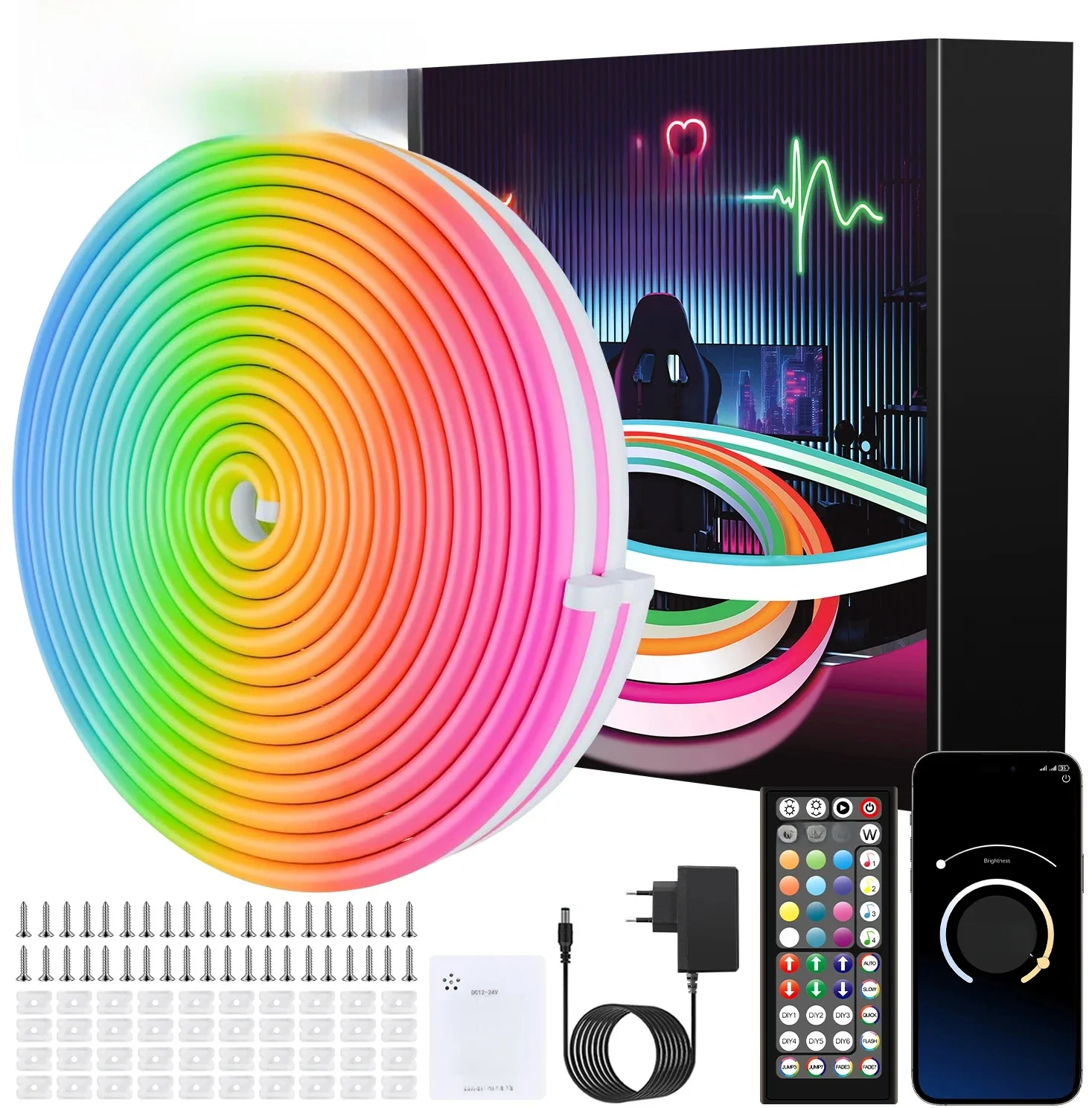 Neonowe lampy linowe LED RGB 40M/30M, kontrola synchronizacji muzyki za pomocą aplikacji/pilotu, elastyczna zmiana koloru lampy, wodoodporność wewnątrz i na zewnątrz — zdjęcie 2