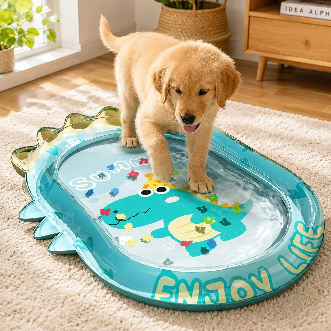 Interactive Water Pat Mat for Kids Dogs and Cats, Inflatable Dinosaur Sensory Floor Toy for Indoor Outdoor Play