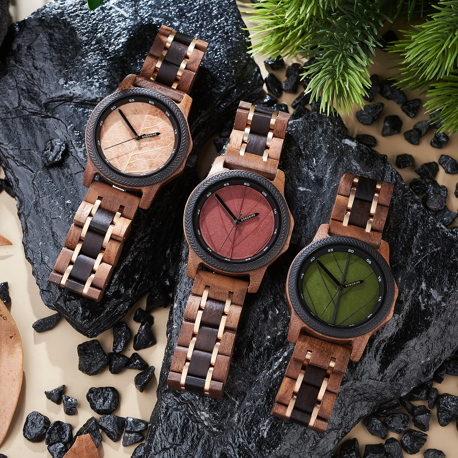 BOBO BIRD Reloj de moda de madera de los hombres original de la hoja de línea de cuarzo reloj de mano de los hombres respetuosos del medio ambiente reloj de pulsera 2024 Nueva Llegada