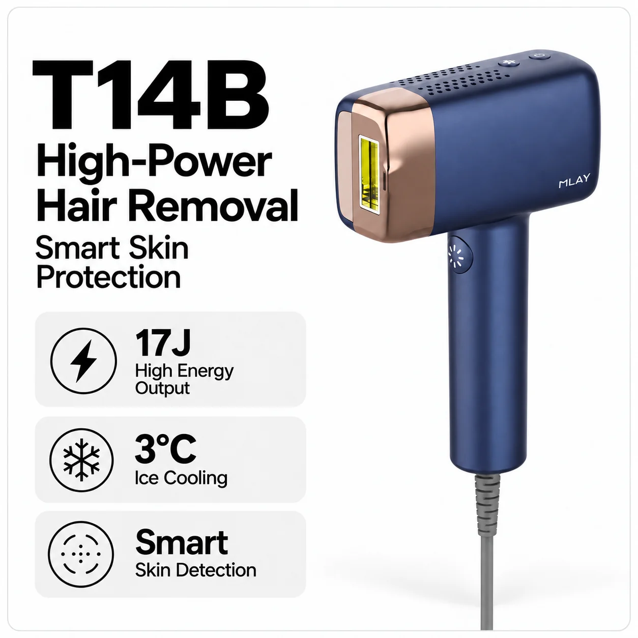 MLAY T14 Ice Cooling IPL Hair Removal Device,,Intelligent Skin Tone Detection,interchangeable Lamp Head for extend Use Life