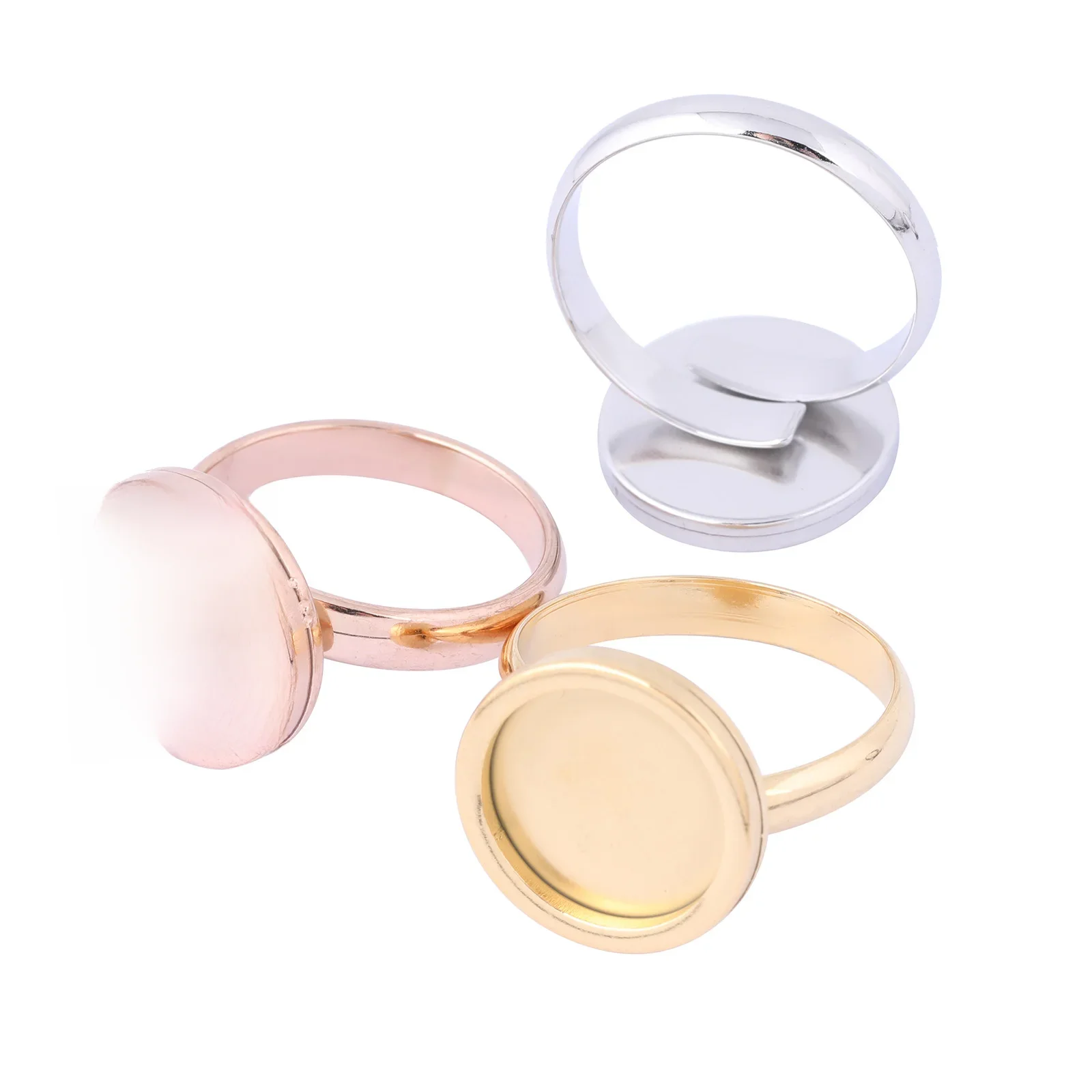 Onwear 10 sztuk pozłacane różowym złotem montaż 12mm okrągły pierścień kaboszonowy puste miejsca regulowana podstawa ze stali nierdzewnej ustawienie diy biżuteria ramki — zdjęcie 2
