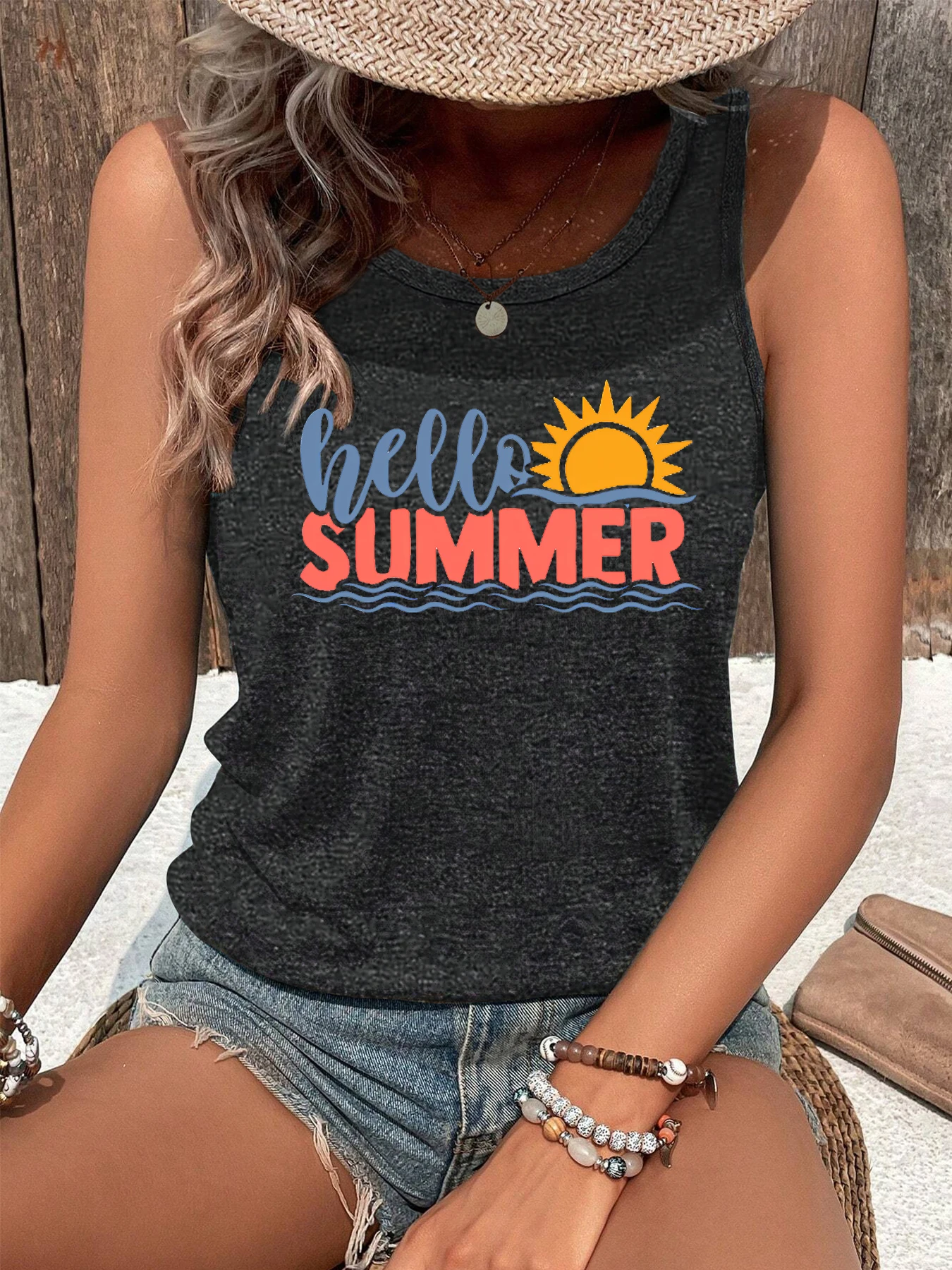 Aloha Yall- Flower Tops For Women's y2k Print Women Fashion Summer Hibiscus Beach Tanks Tops Mujer Racerback Casual Tops S-247