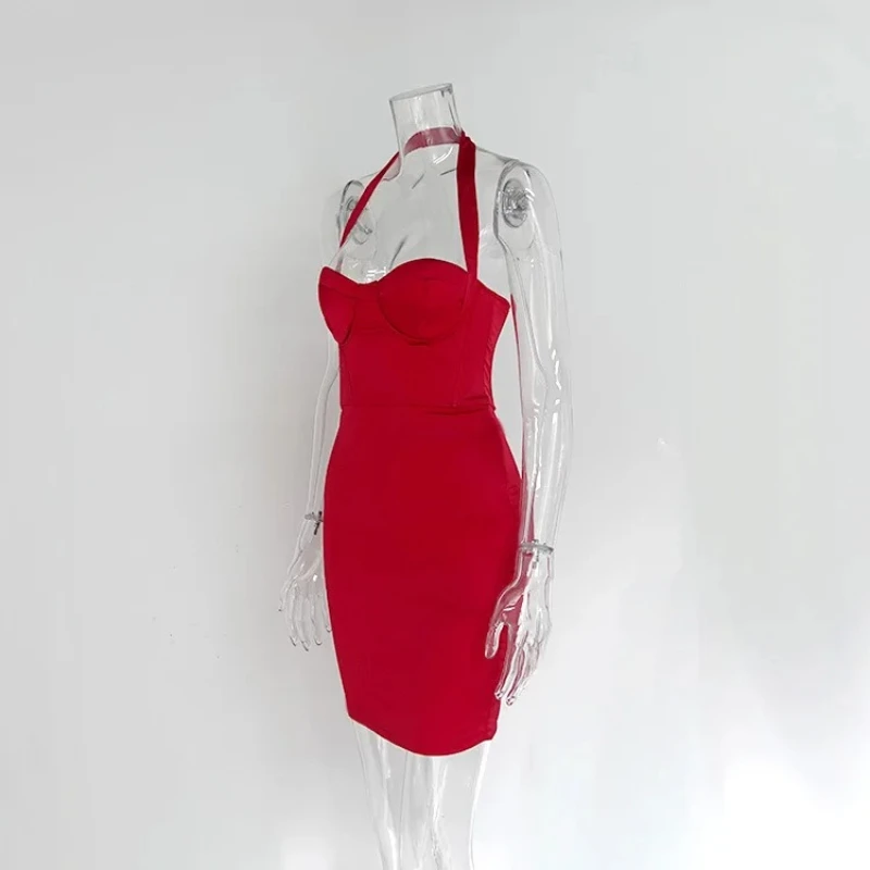 เซ็กซี่เปิด Backl Halter Sweetheart สั้นชุดปาร์ตี้บอดี้คอน