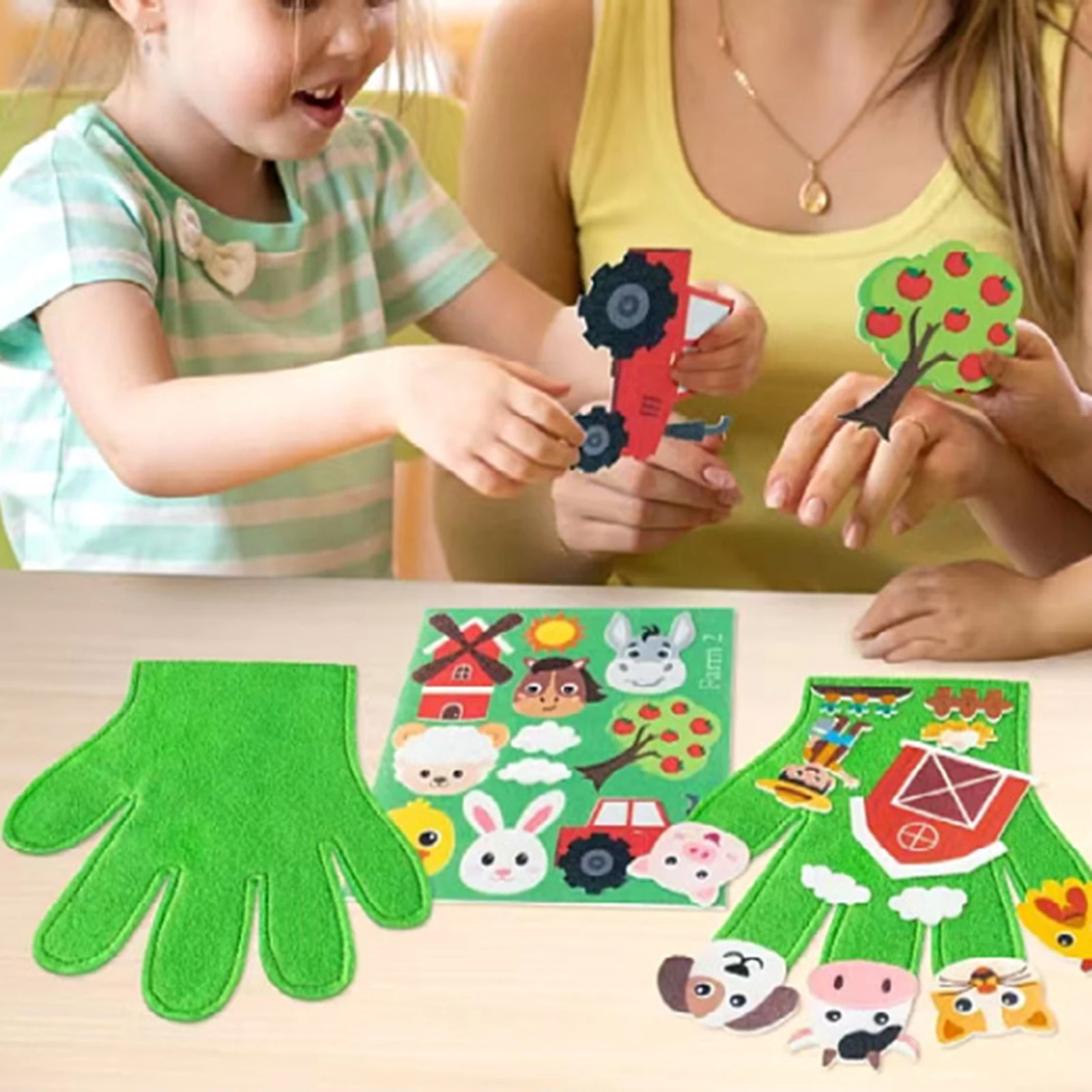 Marionetas de dedo de fieltro de animales, Kit de fabricación artesanal, regalo educativo interactivo para actividades en el aula en el hogar, aprendizaje temprano, 2 uds.