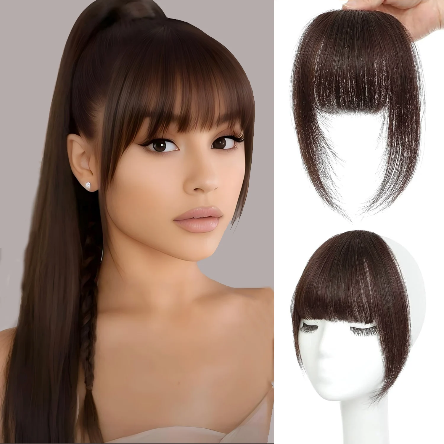 CC YOUNG Echthaar-Wispy-Pony mit Schläfen, gebogener Fransen-Haarschmuck, Clip-in-Air-Pony, Kawaii-Haarteile, schneller Haarwechsel 3