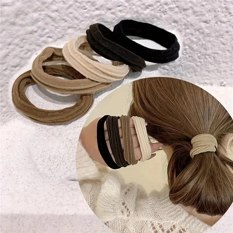 Ensemble d'anneaux de cheveux en velours, lot de 5 attaches élastiques douces pour une tenue sécurisée, Style minimaliste élégant, couleur unie