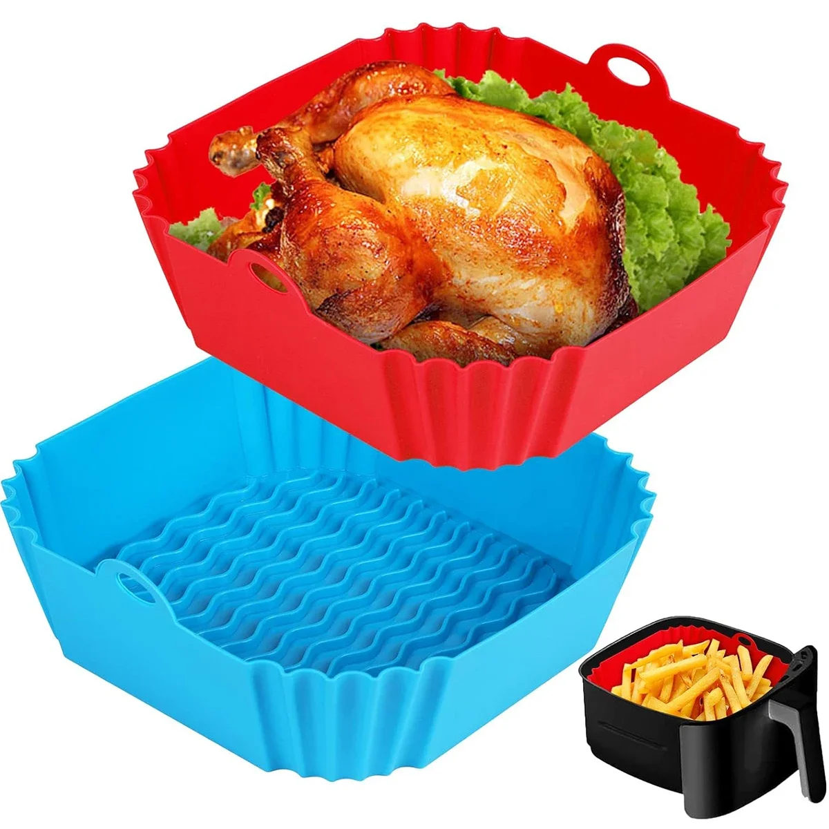 Panela de forro de silicone antiaderente, Airfryer Basket Cooking Gadgets, Bandeja De Cozimento
