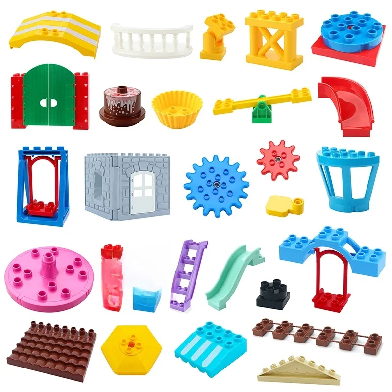 Grands blocs de construction, Puzzle, château, mur de toit, accessoires en plastique, jouets balcon en vrac, Compatible avec les briques DuploGG, cadeau pour bébé