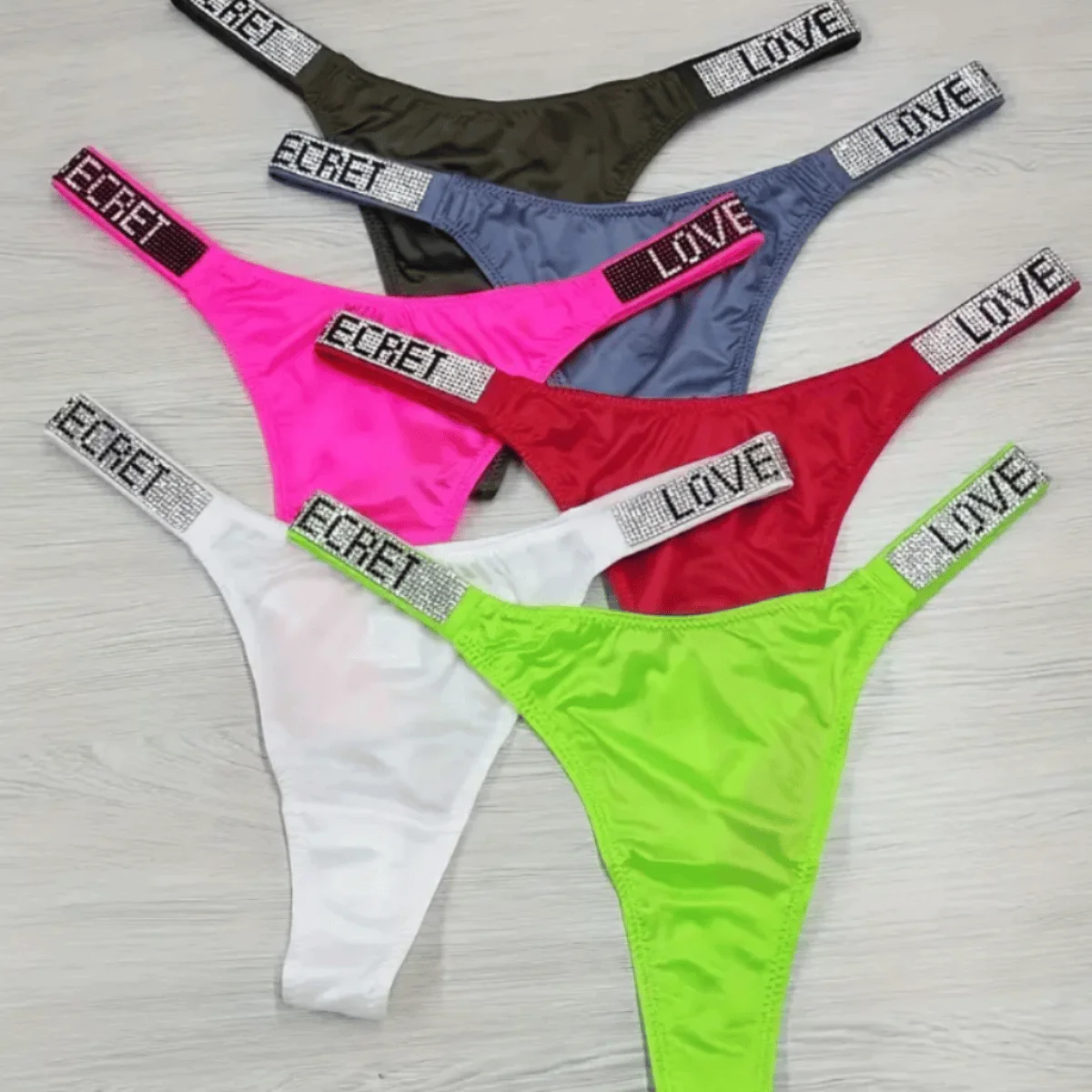 7 Kit de bragas de amor con diamantes de imitación, ropa interior Sexy para mujer