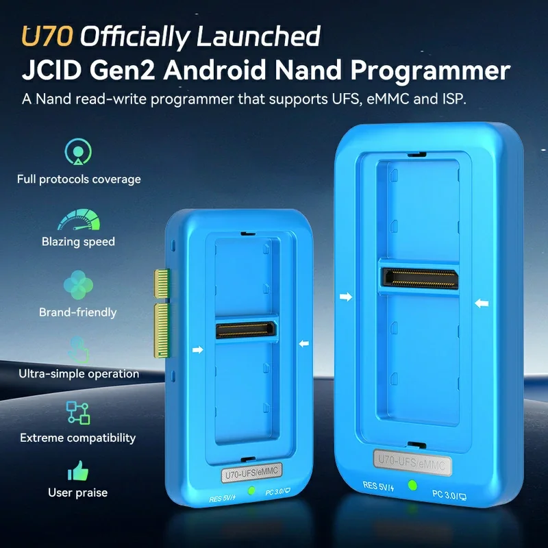 JCID U70 Gen2 UFS Programmer For Android UFS/eMMC/ISP Nand Repair Fully Support SanDisk/Toshiba/SAM/YMTC/Micron/HiSilic