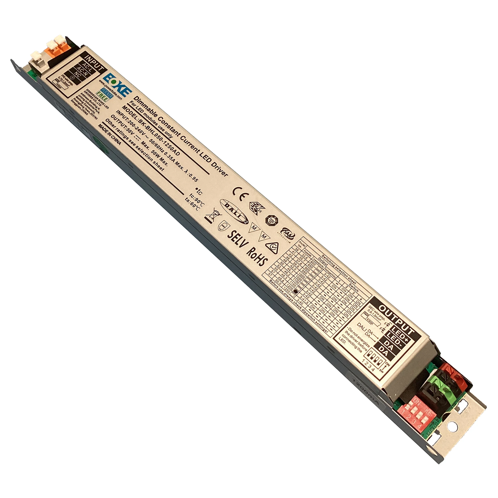 

BHL CC Linear dimmable driver(DT6) 50W Constant Current DALI Dimmable Linear LED Driver 1~100% Soft Dimming 800-1250mA 300-750mA
