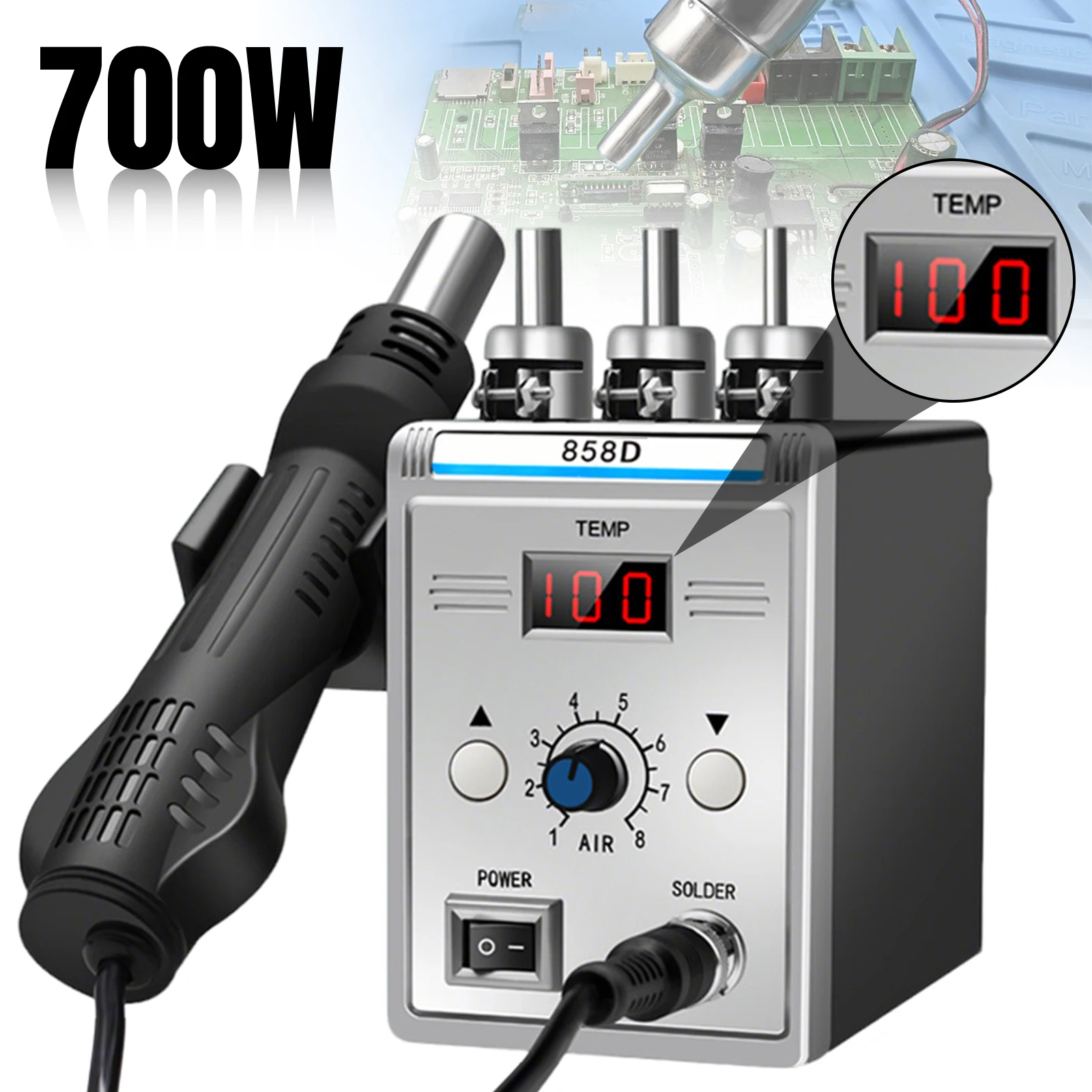 858D Heißluftpistole 700W Rework-Lötstation Heißluftgebläse 220V für SMD-Lötarbeiten und Reparaturwerkzeuge