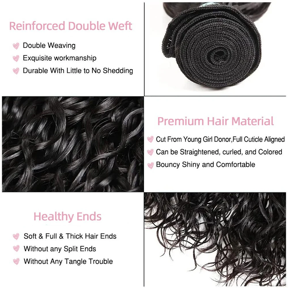 Onda de água Pacotes de cabelo humano, 100% não transformados extensões de cabelo virgem, Remy Hair Weave, cabelo humano real, 30 em