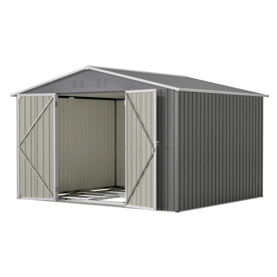More robust equipment shed with metal garden house and pitched roof XXXL (300x252x191 cm) Secure storage for garden equipment and tools in a dark color