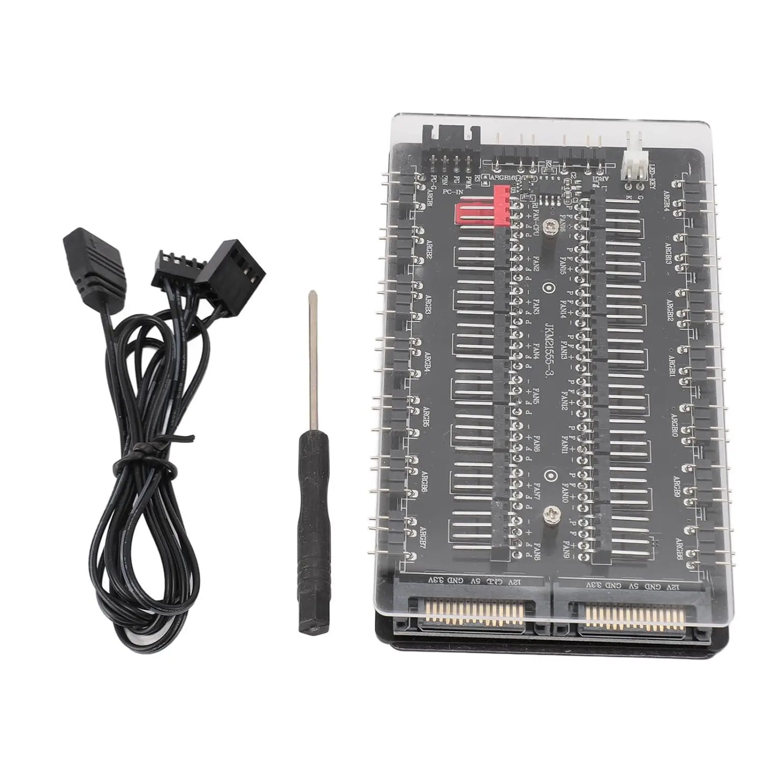 SATA Power Supply ARGB PWM Dual 16-Port Fan Hub for Computer Cases, 5V 3-Pin and 4-Pin Fan Splitter, Dual SATA Power Supply