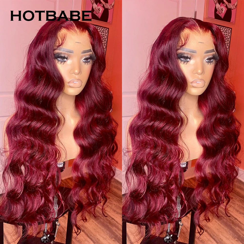 

40 Inch 99J Burgandy Lace Front Wigs Body Wave HD transparent Lace Frontal Wig Colored Human Hair Wig Brazilian Hair Wigs 180%