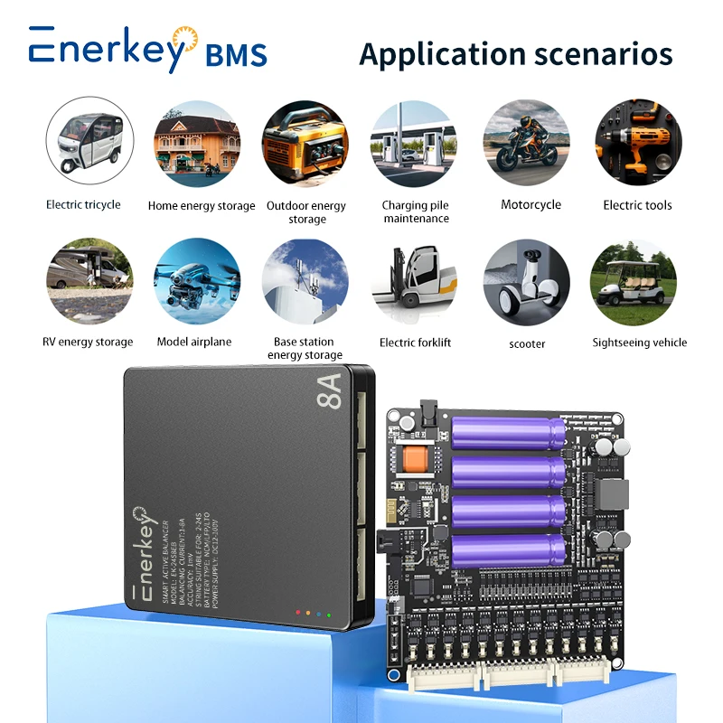 Enerkey EK-24S8EB 8A 2S~24S Smart Active Balancer li-ion /Lifepo /LTO Battery Active equalization Support TTL UL-CSA/VDE