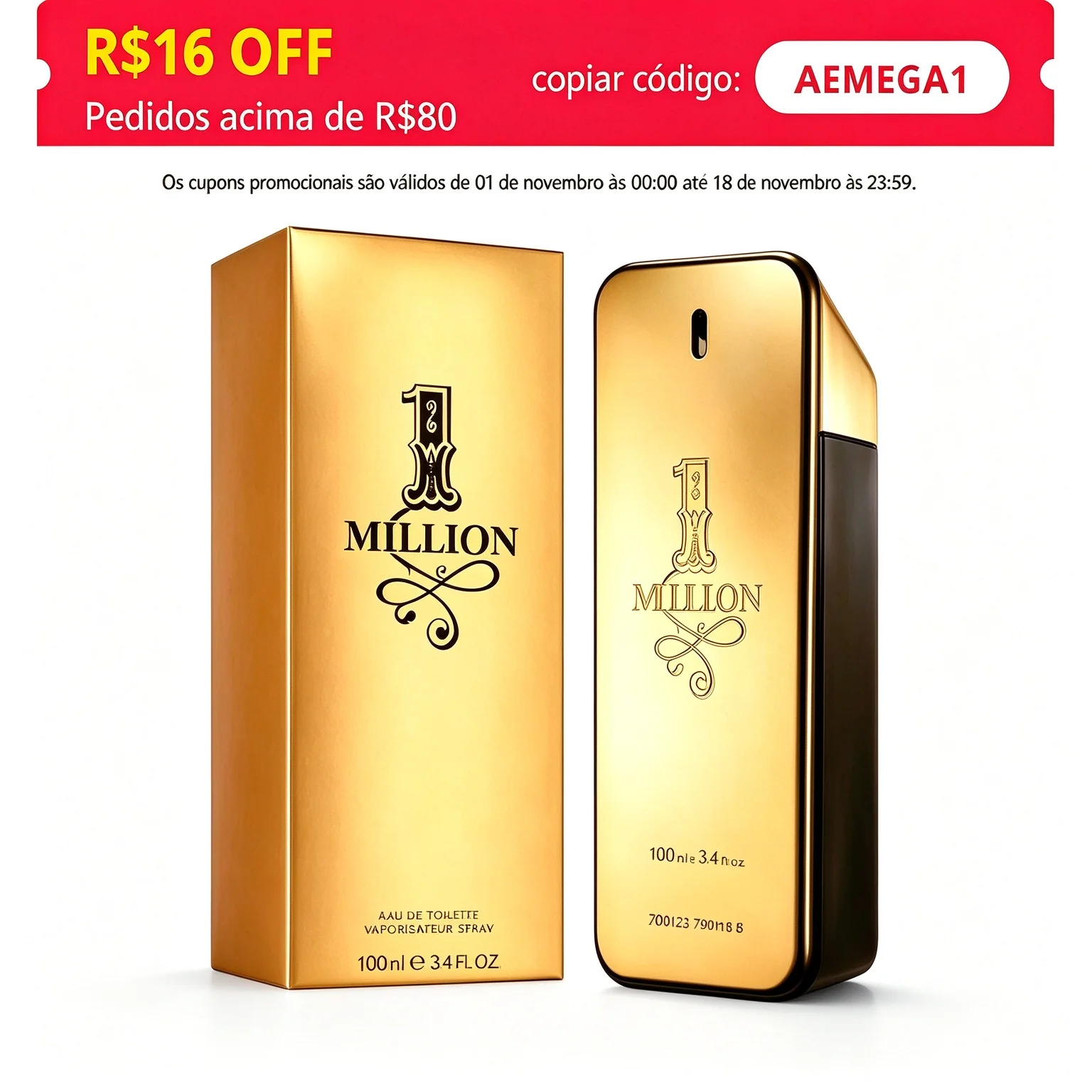 Million Men's Cologne 100ml, fragrância amadeirada, longa duração, um aroma masculino marcante.