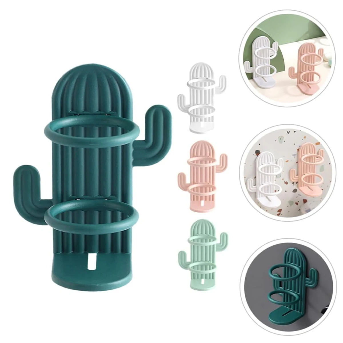 1pc Cactus-Shaped Toothbrush Holder, Drill-Free Adhesive Bathroom Organizer; Fits Mini Travel-Sized Toothpaste and Toothbrushes;