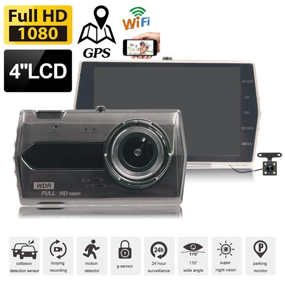 Car DVR WiFi GPS Dash Cam Rear View Car Camera 1080P FHD Car Drive Video Recorder Vehicle Black Box Car Accessories Auto Dashcam