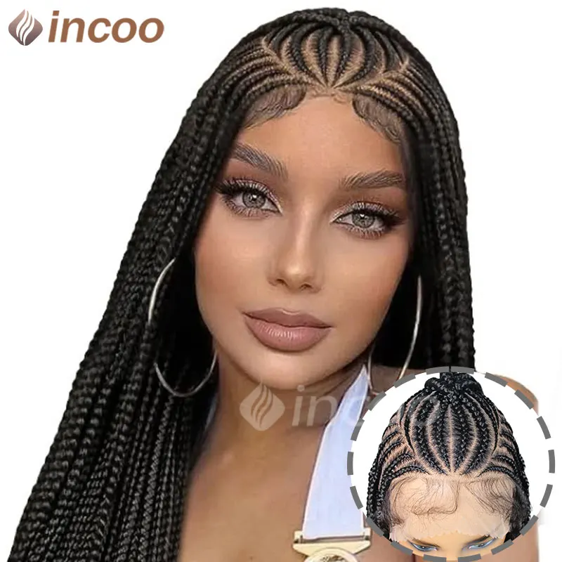 

Cornrow Braided Wigs Synthetic Full Lace Front Box Braided Wigs With Baby Hair For Black Women Tribal Braids Jumbo Braiding Wigs
