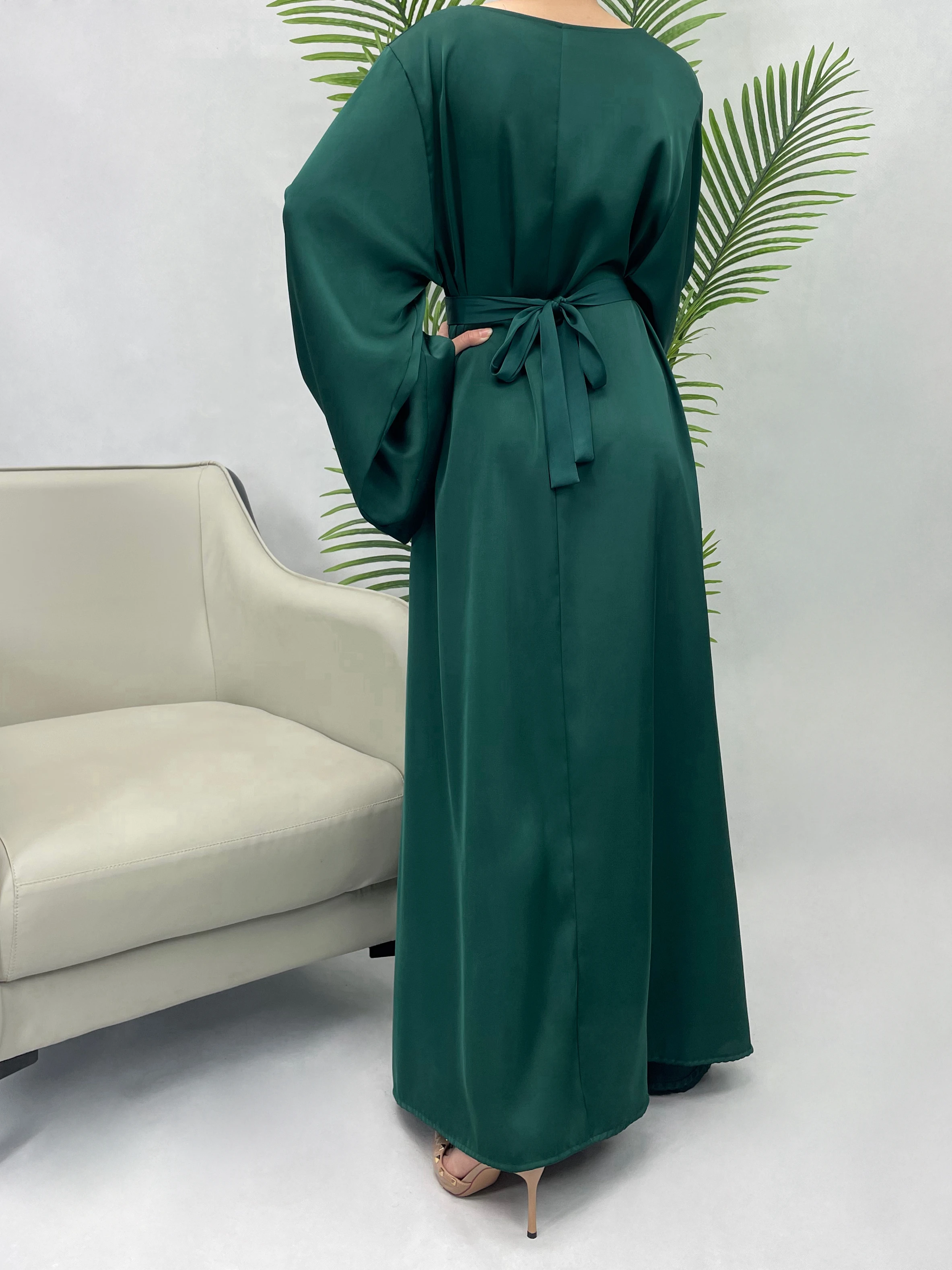 Solid Abaya Simple Dress Satin Abaya  Muslim Long Women Dress