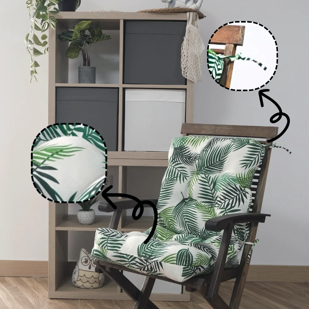Kingdom MANSIDI 1 und cushion with backrest for terrace chairs. Chair cushion with espalier. Color green branches