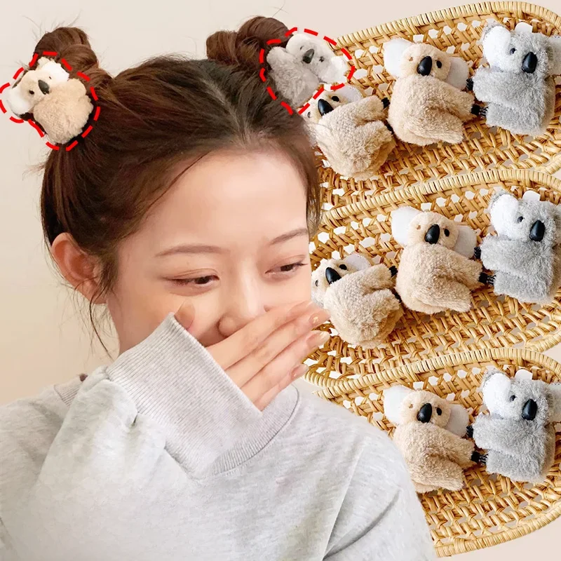Koreański INS kreskówka piękny pluszowy Koala klamra do włosów wszechstronny słodki fajny spinki do włosów śliczny futrzany sierść zwierzęca prosty Kawaii nakrycie głowy — zdjęcie 2