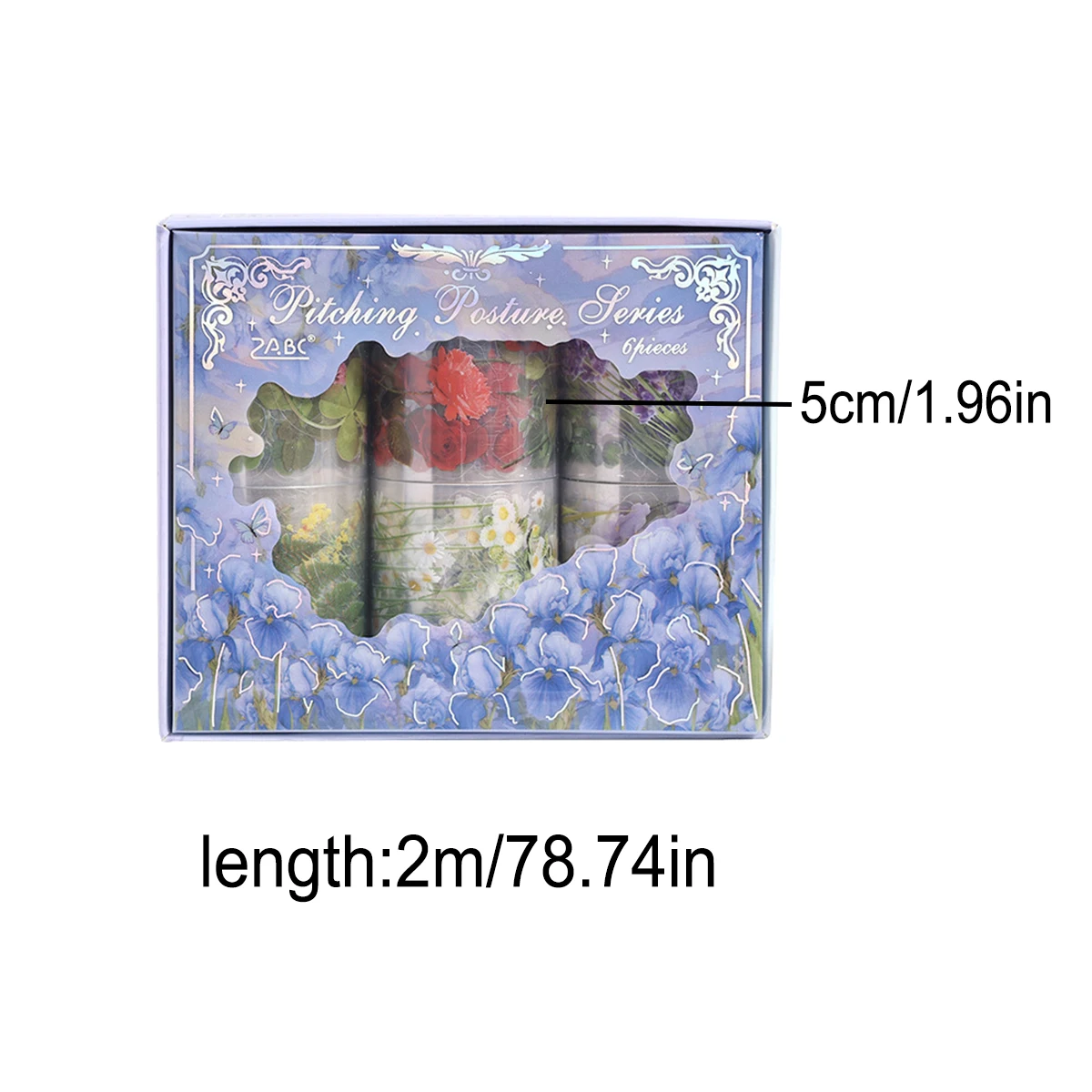 เทปโน้ตบุ๊ก PET 6 ม้วน/กล่อง ลายดอกไม้สร้างสรรค์ สำหรับตกแต่งสมุดโน้ตและทำสมุดภาพ ของขวัญสำหรับเพื่อน