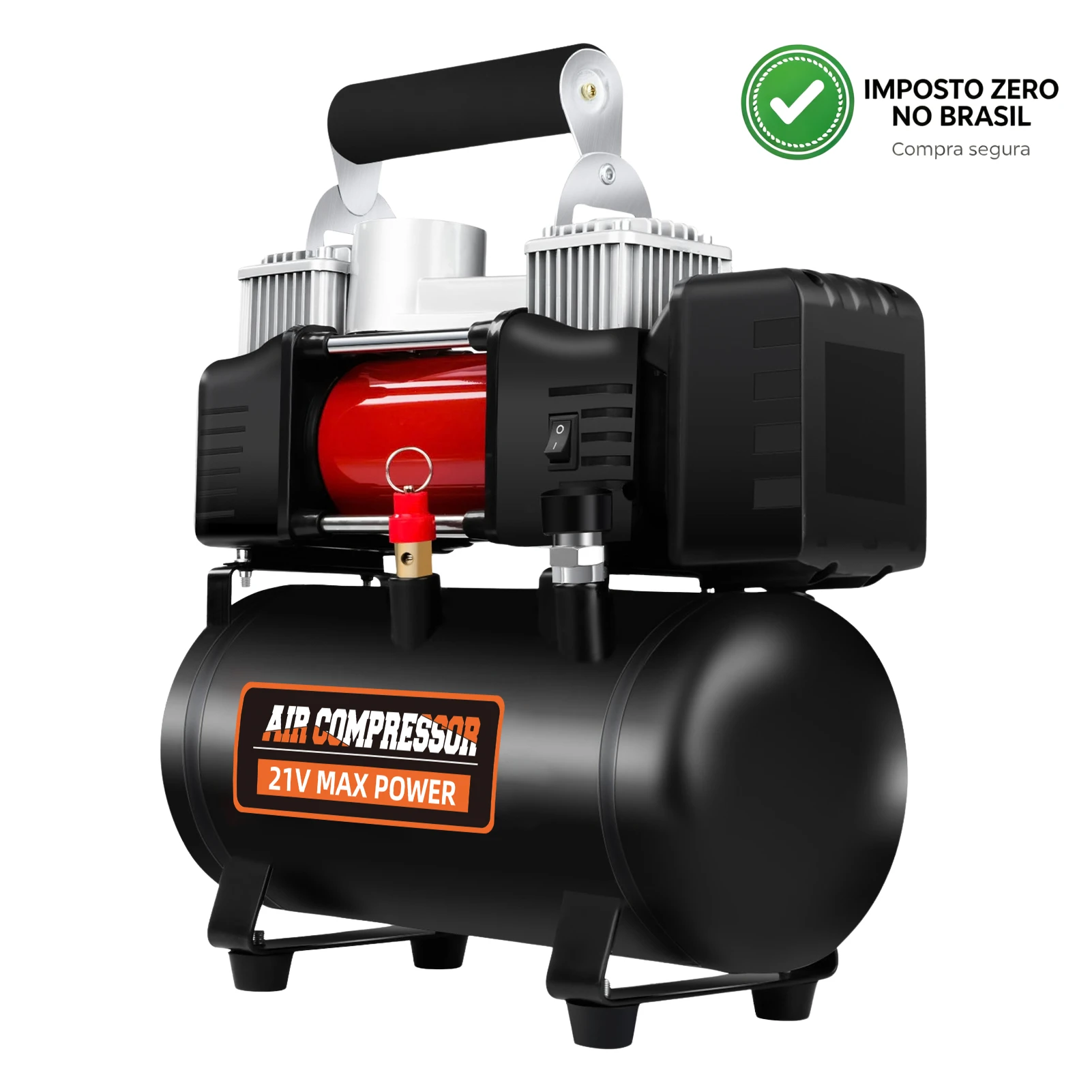 Compressor de Ar Sem Fio de 3L com Alça Portátil, Bomba de Ar Silenciosa Sem Óleo de 21V para Inflar Pneus e Pintura a Jato, 1380R/Min