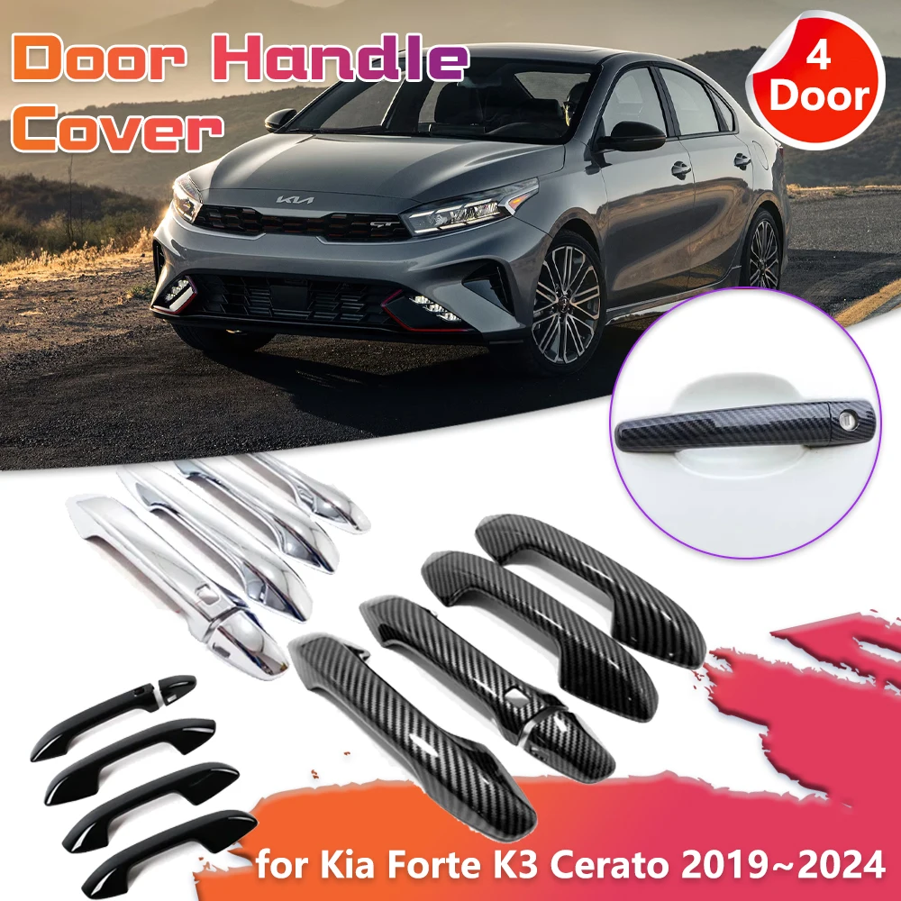 

Car Door Handle Cover for Kia Forte BD K3 Cerato 2019~2024 Carbon Fiber Black Sticker Trim Decor Scratch Parts Cap Accessories